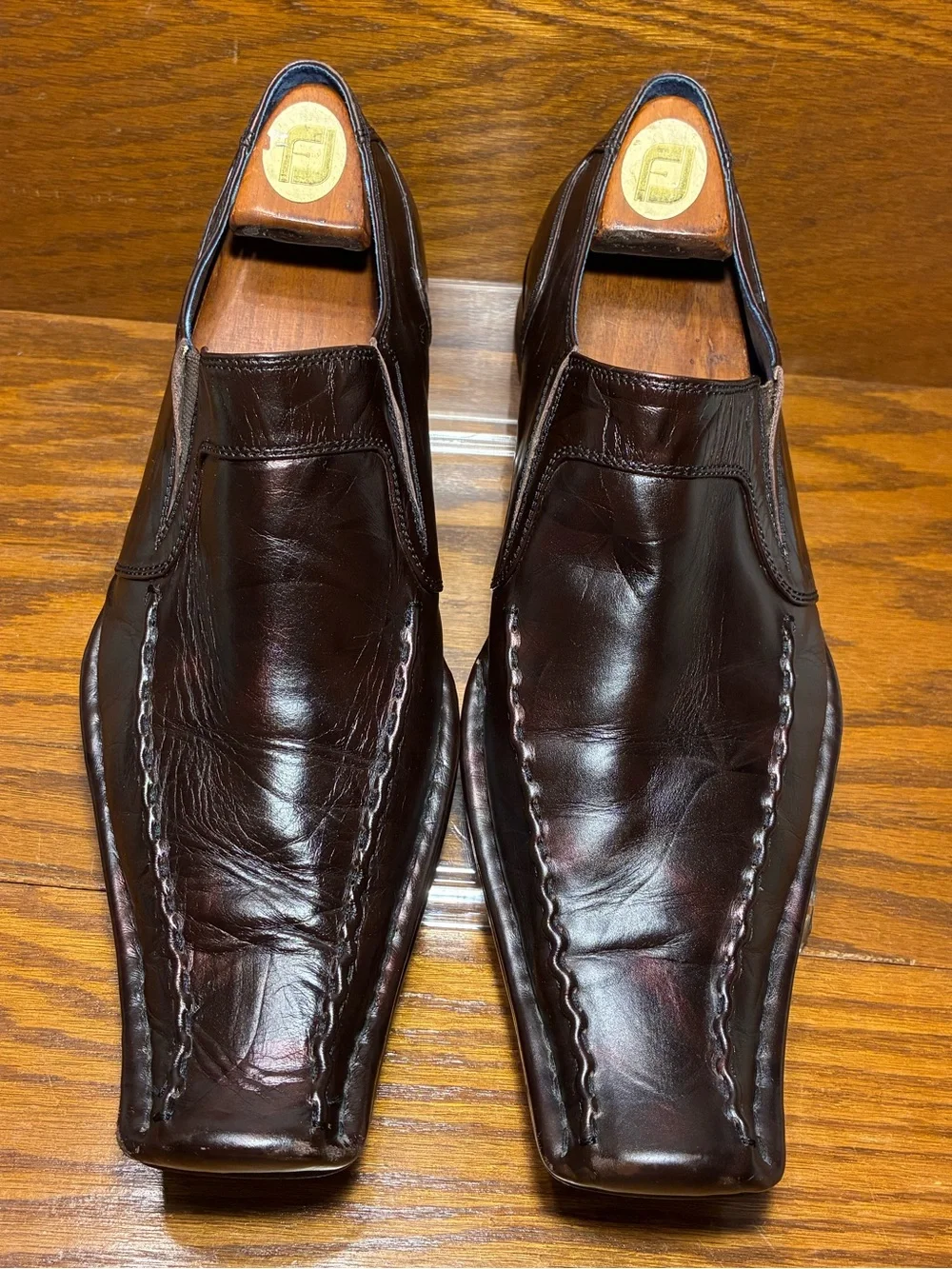 Y2K VTG Robert Wayne Metallic Purple Pinwheel Design Leather Loafers Men’s 12